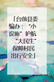 台前县委编办：“小设施”护航“大民生” 保障村民出行安全
