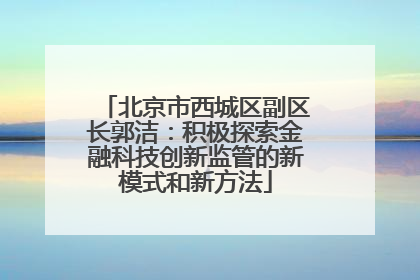 北京市西城区副区长郭洁：积极探索金融科技创新监管的新模式和新方法