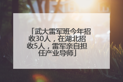 武大雷军班今年招收30人，在湖北招收5人，雷军亲自担任产业导师
